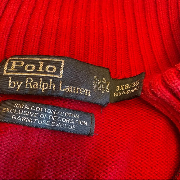 🧵 Vintage Polo Ralph Lauren Red Knit Sweater - Men’s 3XL - 100% Cotton 🧵 - Picture 8 of 10